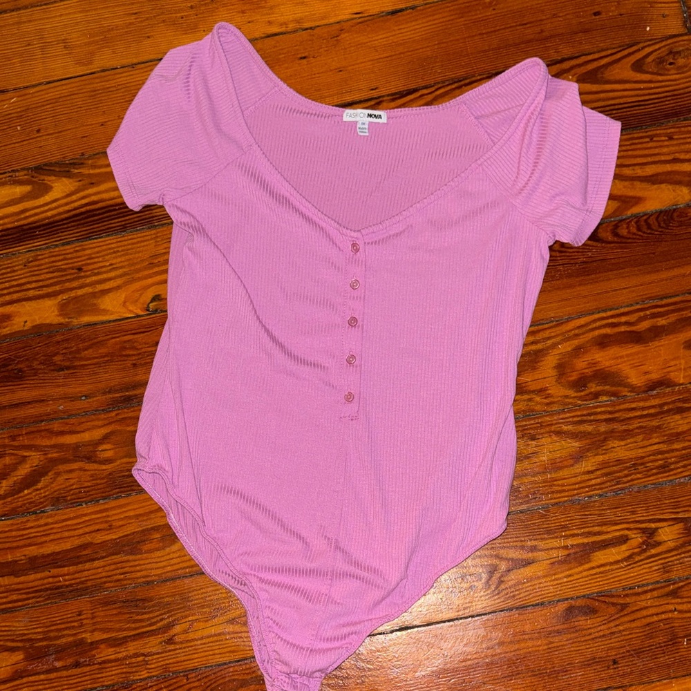 Women's Pink Ribbed Button-Down bodysuit